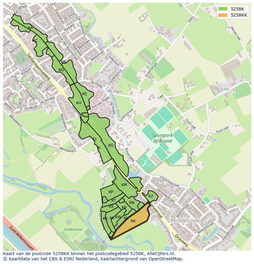 Afbeelding van het postcodegebied 5258 KK op de kaart.