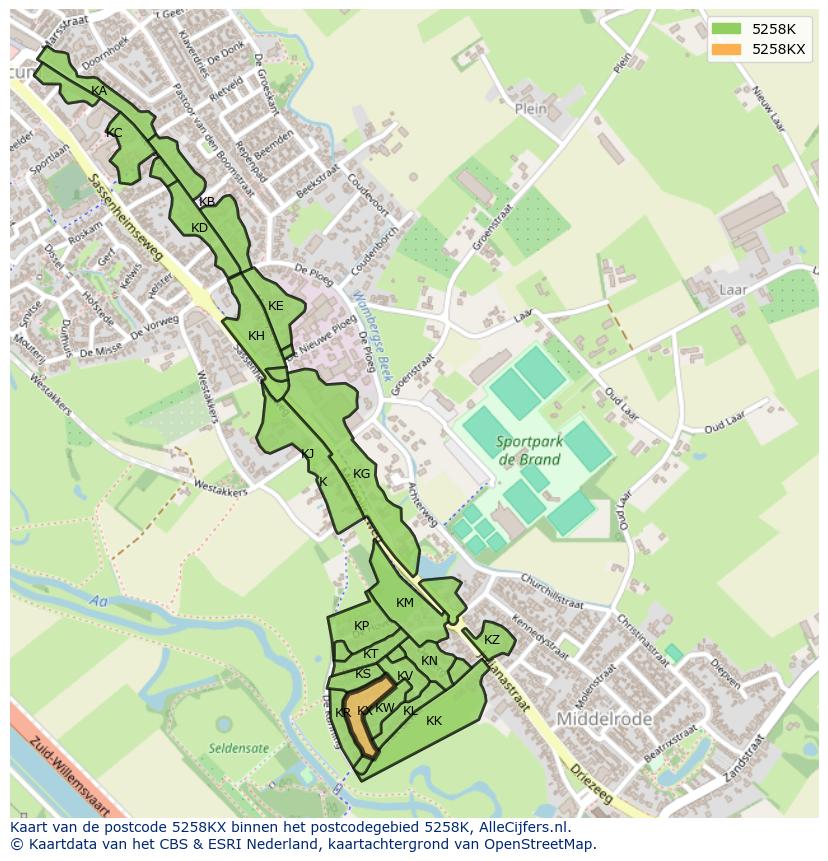 Afbeelding van het postcodegebied 5258 KX op de kaart.