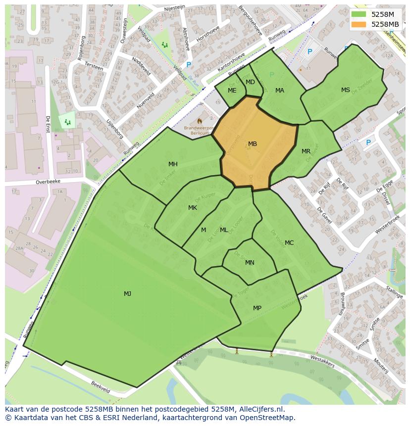 Afbeelding van het postcodegebied 5258 MB op de kaart.