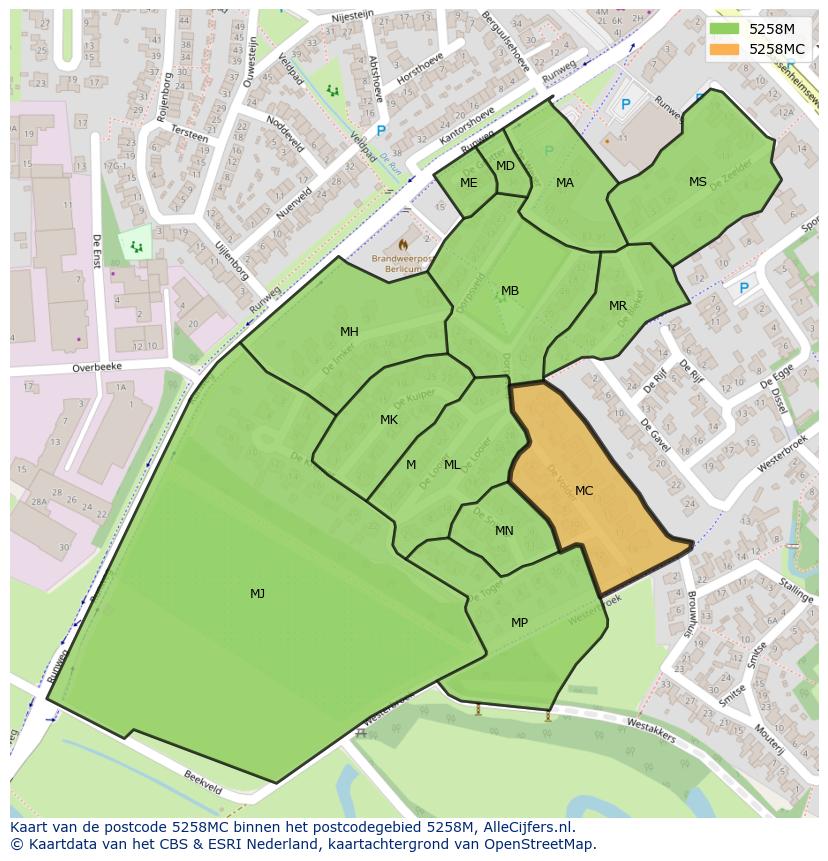 Afbeelding van het postcodegebied 5258 MC op de kaart.