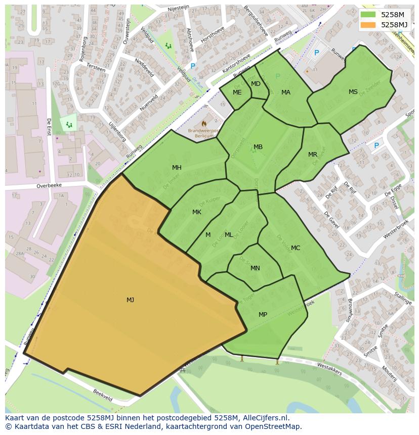 Afbeelding van het postcodegebied 5258 MJ op de kaart.