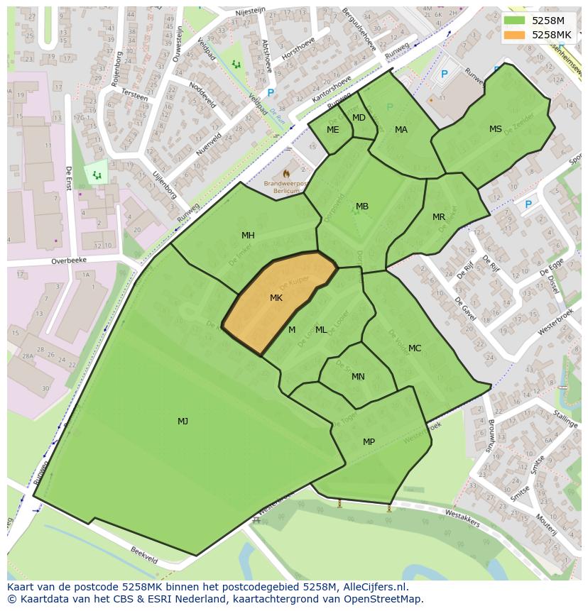 Afbeelding van het postcodegebied 5258 MK op de kaart.