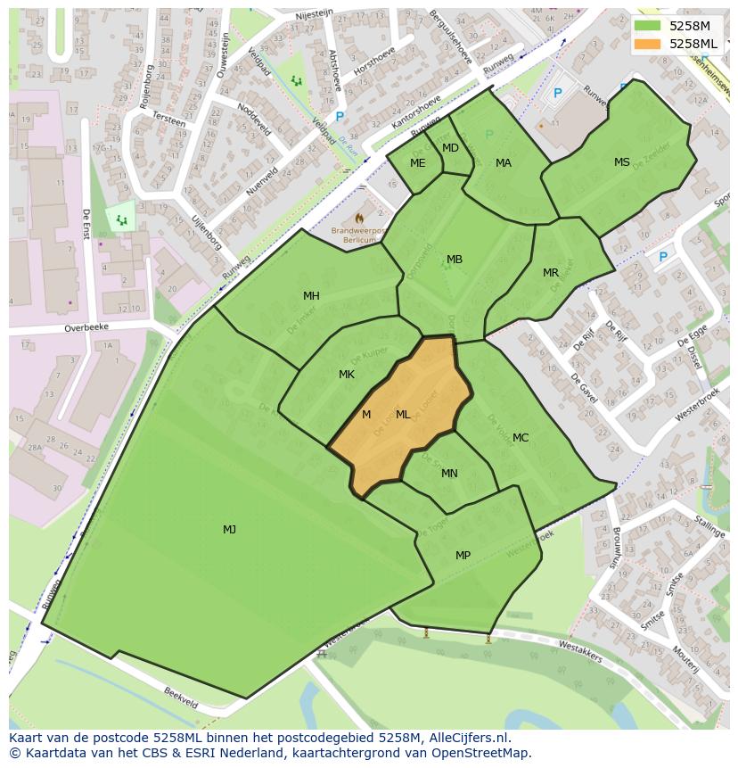 Afbeelding van het postcodegebied 5258 ML op de kaart.