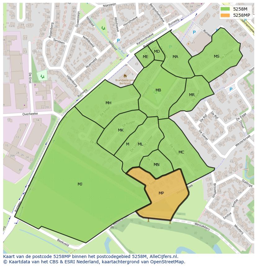 Afbeelding van het postcodegebied 5258 MP op de kaart.