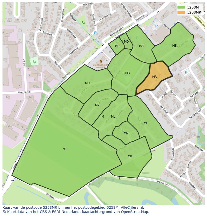 Afbeelding van het postcodegebied 5258 MR op de kaart.