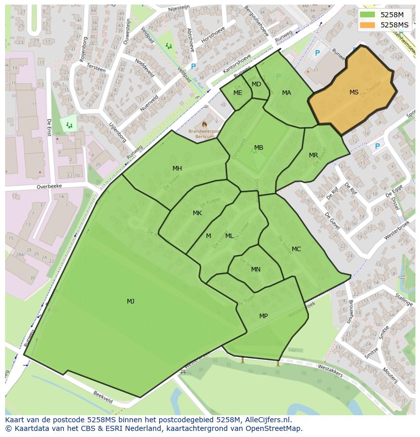 Afbeelding van het postcodegebied 5258 MS op de kaart.