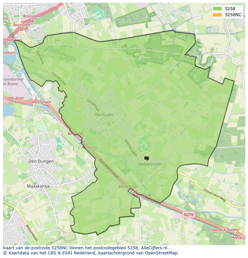 Afbeelding van het postcodegebied 5258 NC op de kaart.