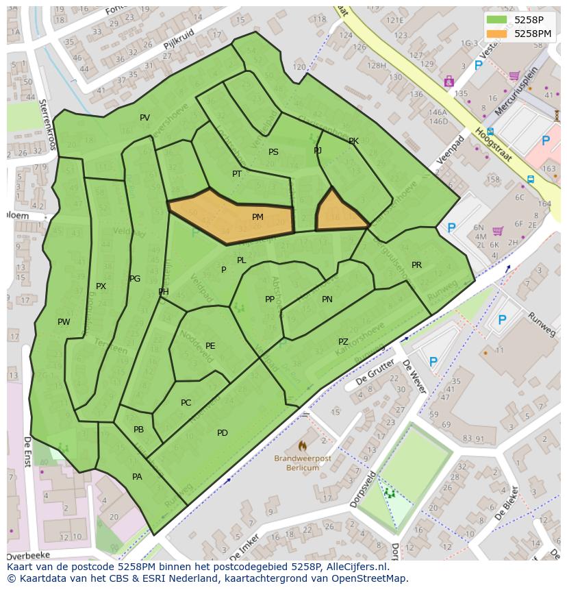Afbeelding van het postcodegebied 5258 PM op de kaart.