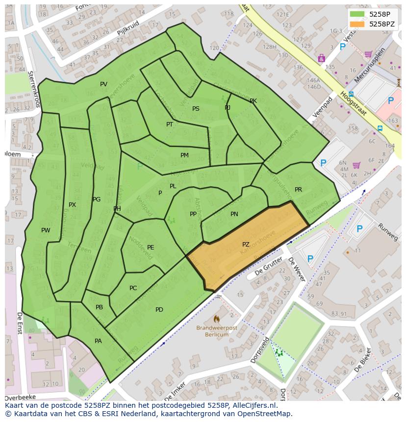 Afbeelding van het postcodegebied 5258 PZ op de kaart.
