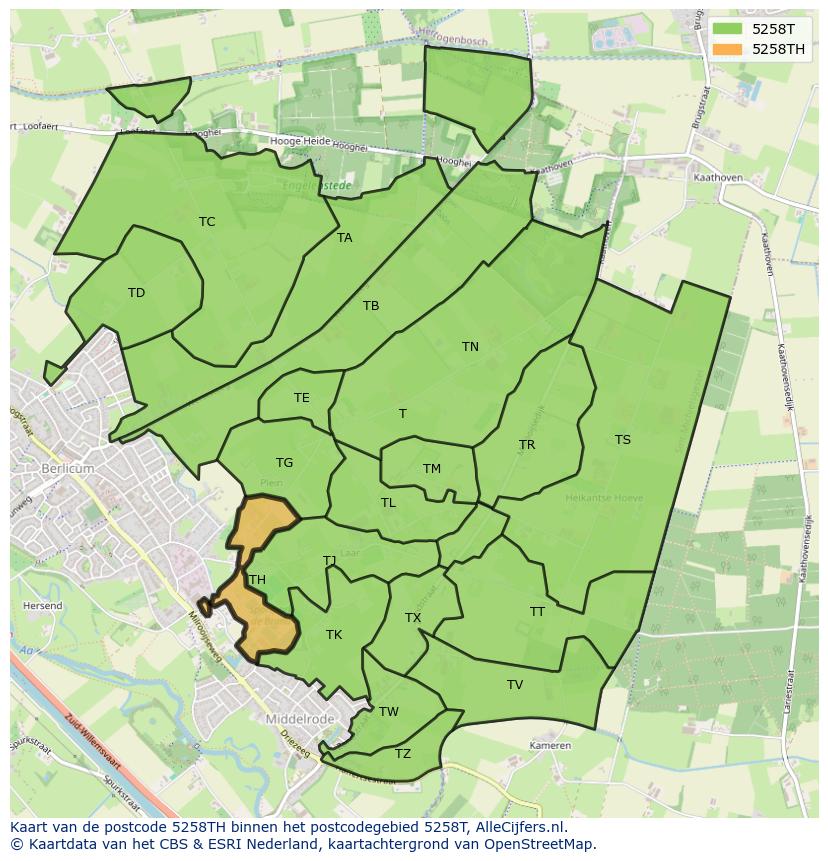 Afbeelding van het postcodegebied 5258 TH op de kaart.