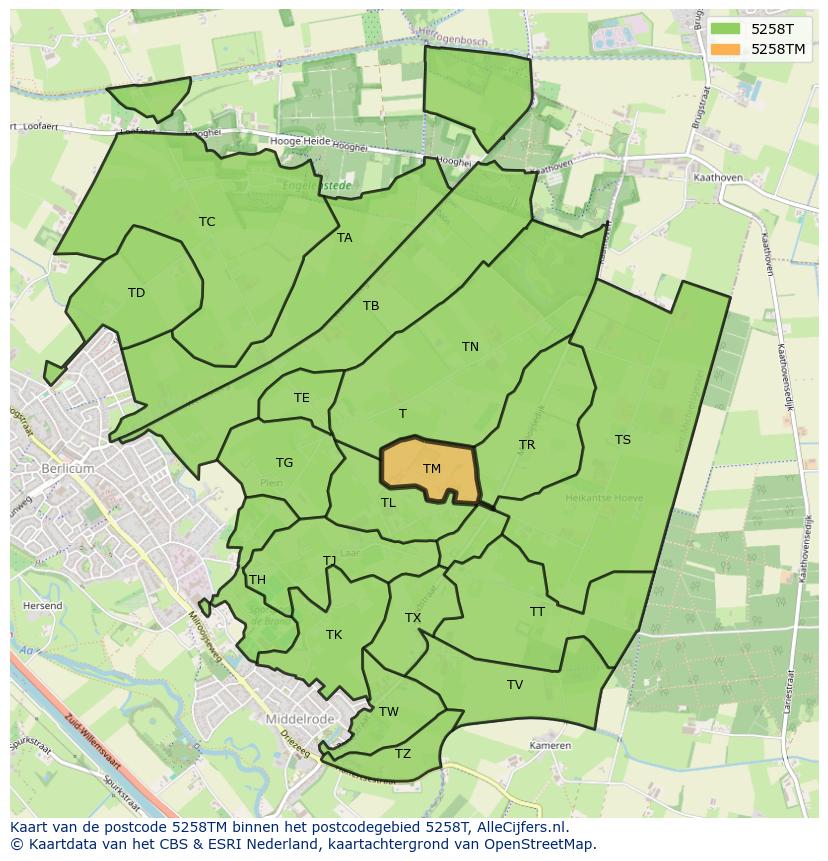 Afbeelding van het postcodegebied 5258 TM op de kaart.