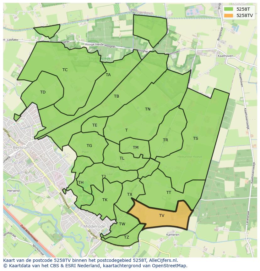 Afbeelding van het postcodegebied 5258 TV op de kaart.