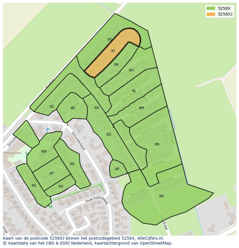 Afbeelding van het postcodegebied 5258 XJ op de kaart.