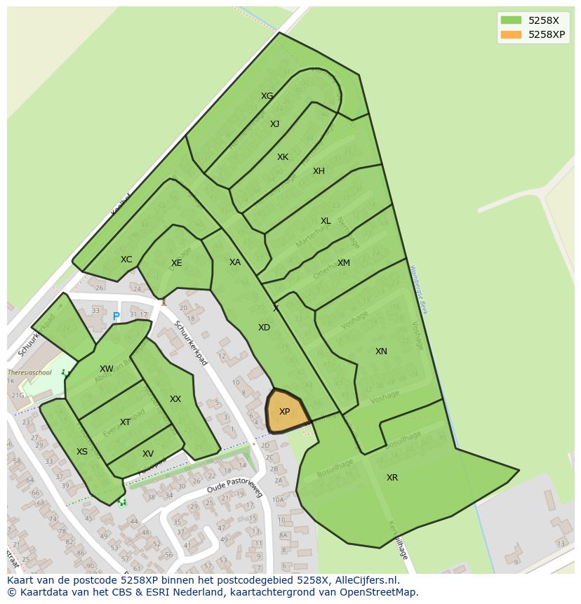 Afbeelding van het postcodegebied 5258 XP op de kaart.