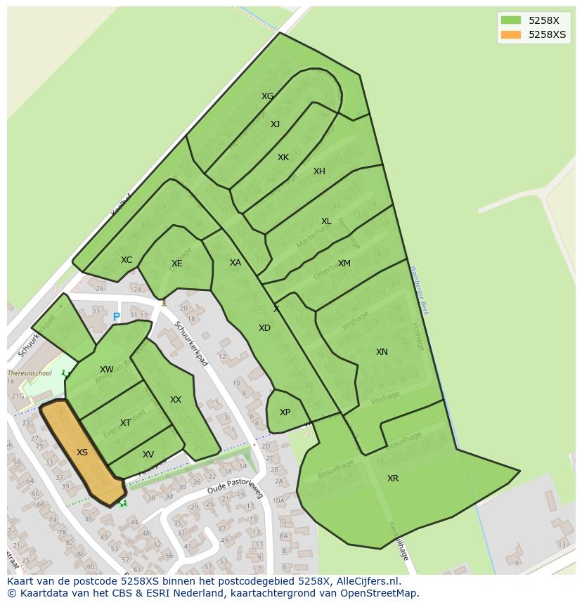 Afbeelding van het postcodegebied 5258 XS op de kaart.