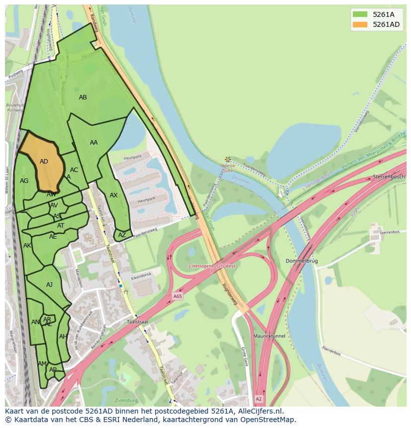 Afbeelding van het postcodegebied 5261 AD op de kaart.