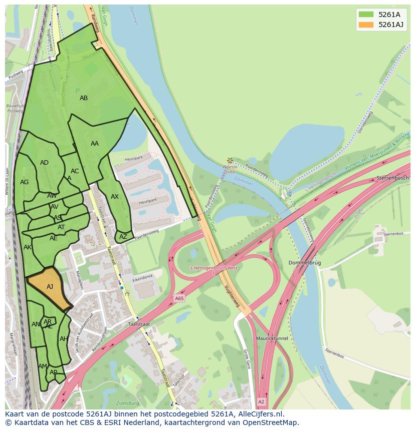 Afbeelding van het postcodegebied 5261 AJ op de kaart.