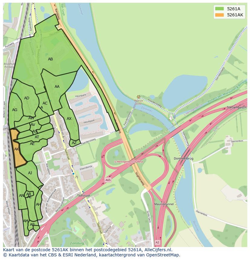 Afbeelding van het postcodegebied 5261 AK op de kaart.