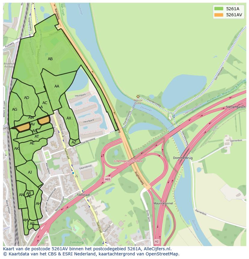 Afbeelding van het postcodegebied 5261 AV op de kaart.