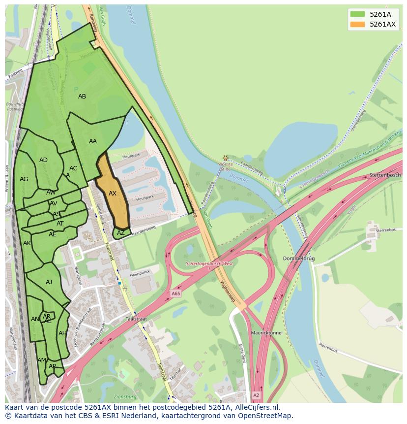 Afbeelding van het postcodegebied 5261 AX op de kaart.