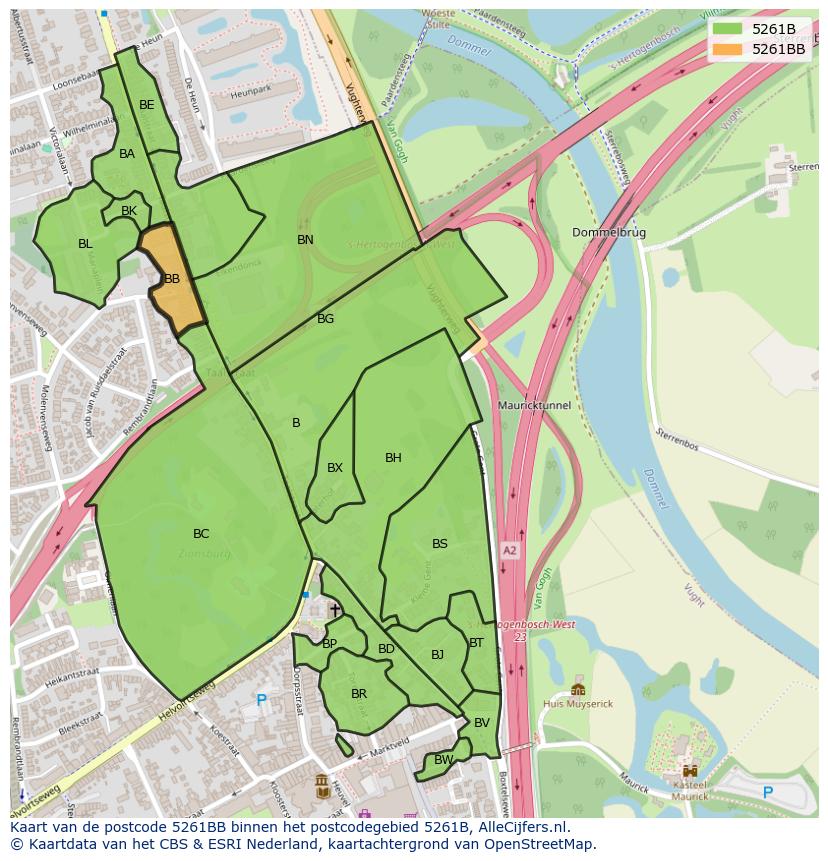 Afbeelding van het postcodegebied 5261 BB op de kaart.