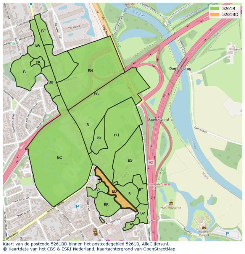 Afbeelding van het postcodegebied 5261 BD op de kaart.