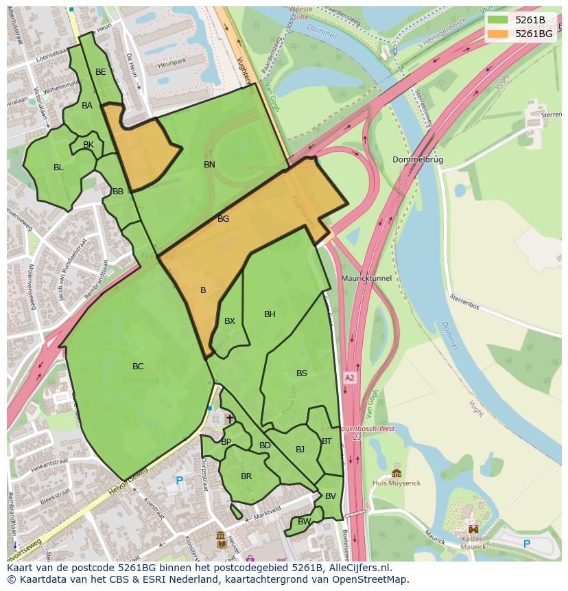 Afbeelding van het postcodegebied 5261 BG op de kaart.