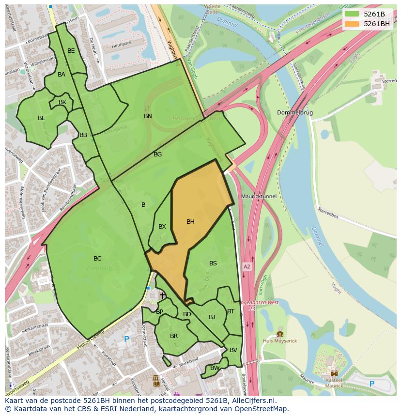 Afbeelding van het postcodegebied 5261 BH op de kaart.