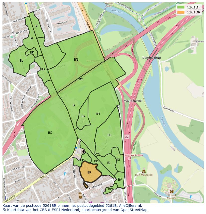 Afbeelding van het postcodegebied 5261 BR op de kaart.