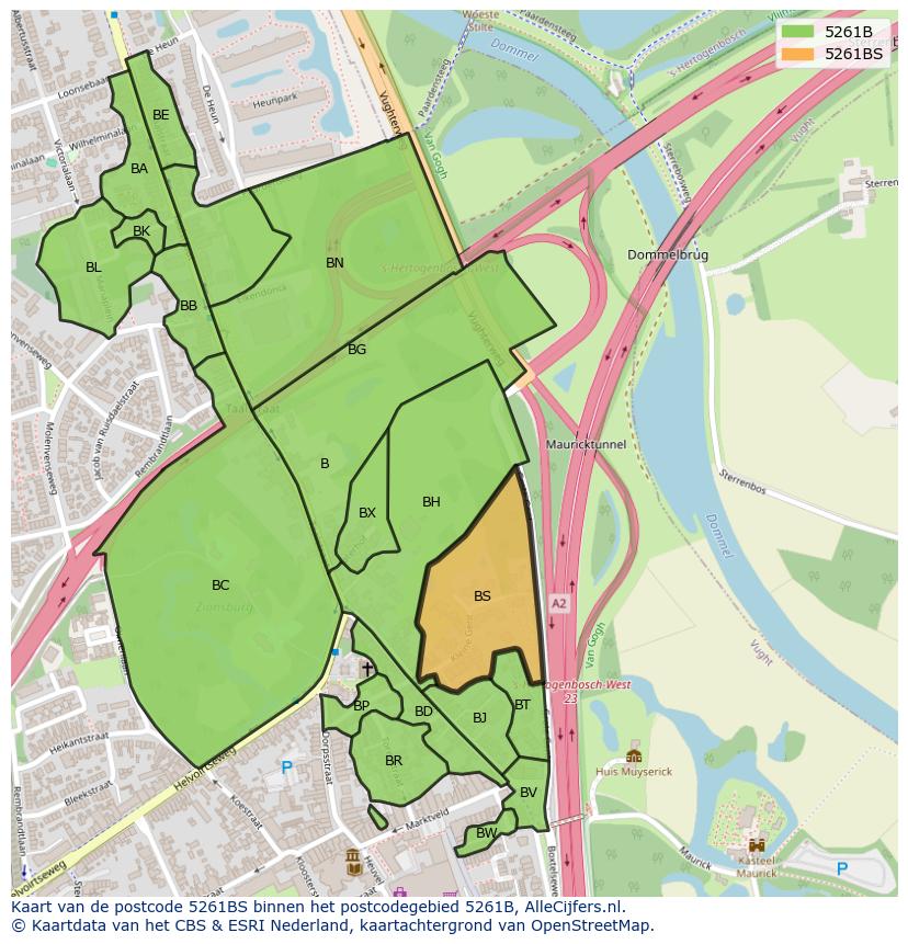 Afbeelding van het postcodegebied 5261 BS op de kaart.