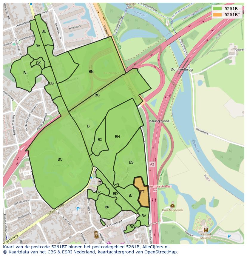 Afbeelding van het postcodegebied 5261 BT op de kaart.