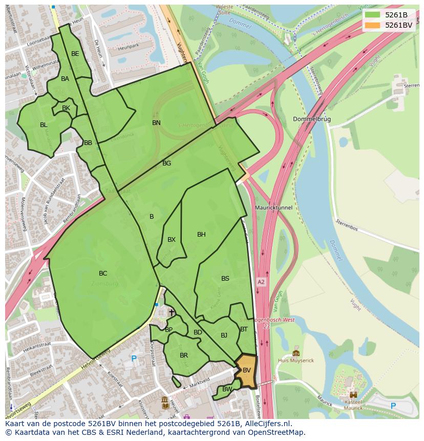Afbeelding van het postcodegebied 5261 BV op de kaart.
