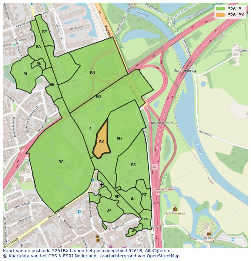 Afbeelding van het postcodegebied 5261 BX op de kaart.