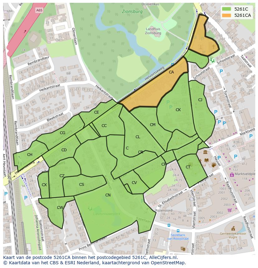 Afbeelding van het postcodegebied 5261 CA op de kaart.