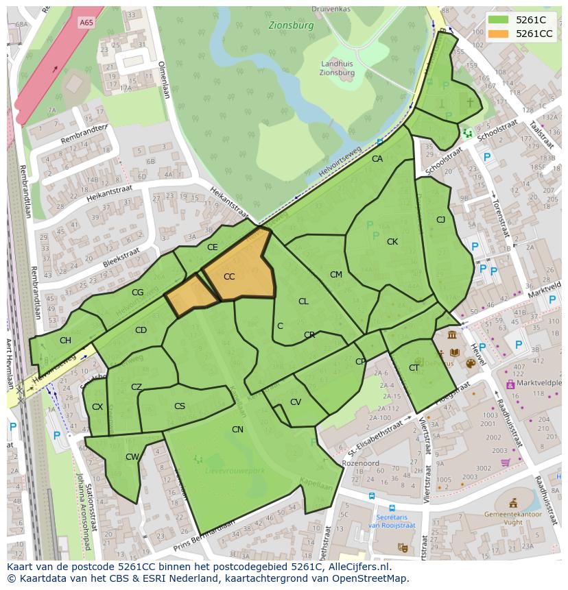 Afbeelding van het postcodegebied 5261 CC op de kaart.