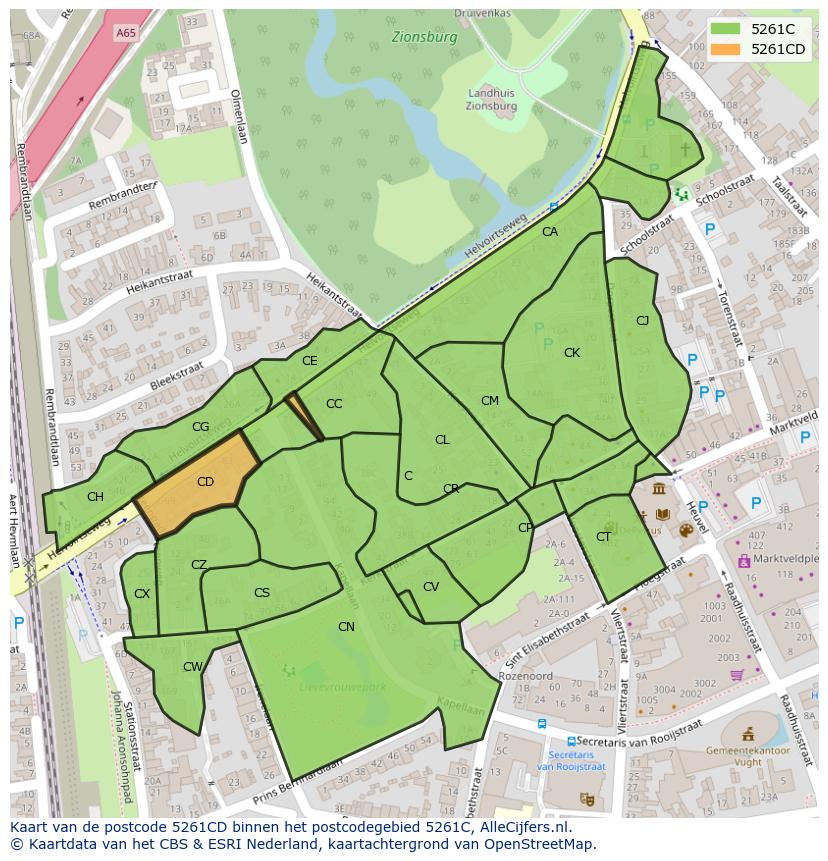 Afbeelding van het postcodegebied 5261 CD op de kaart.