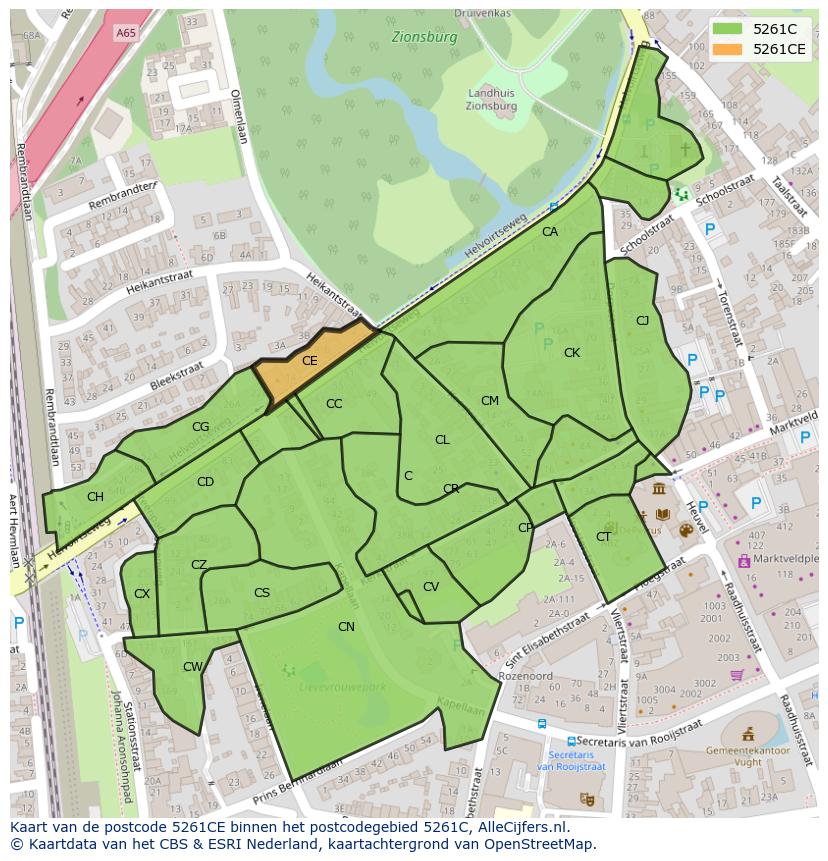 Afbeelding van het postcodegebied 5261 CE op de kaart.