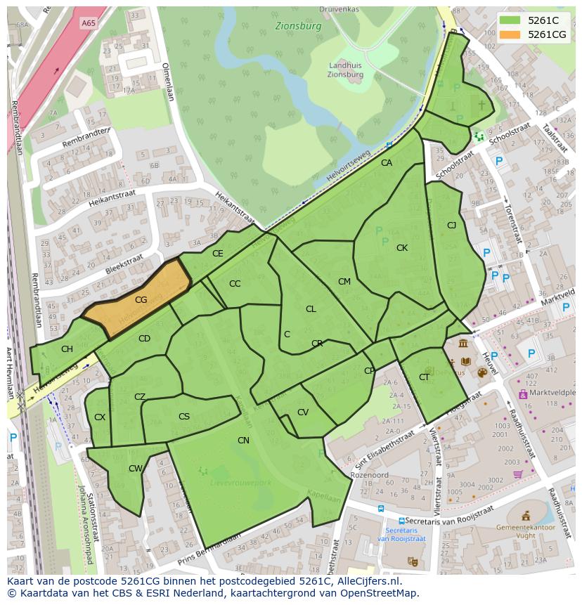 Afbeelding van het postcodegebied 5261 CG op de kaart.