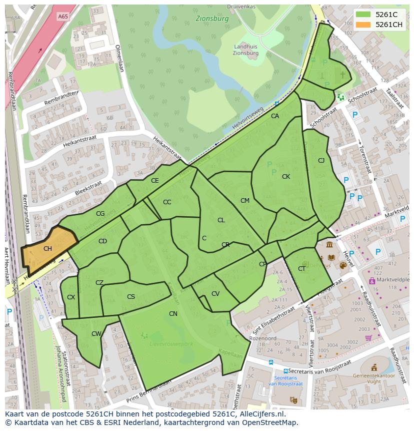 Afbeelding van het postcodegebied 5261 CH op de kaart.