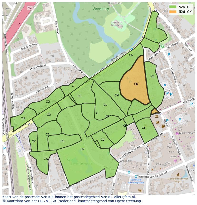Afbeelding van het postcodegebied 5261 CK op de kaart.