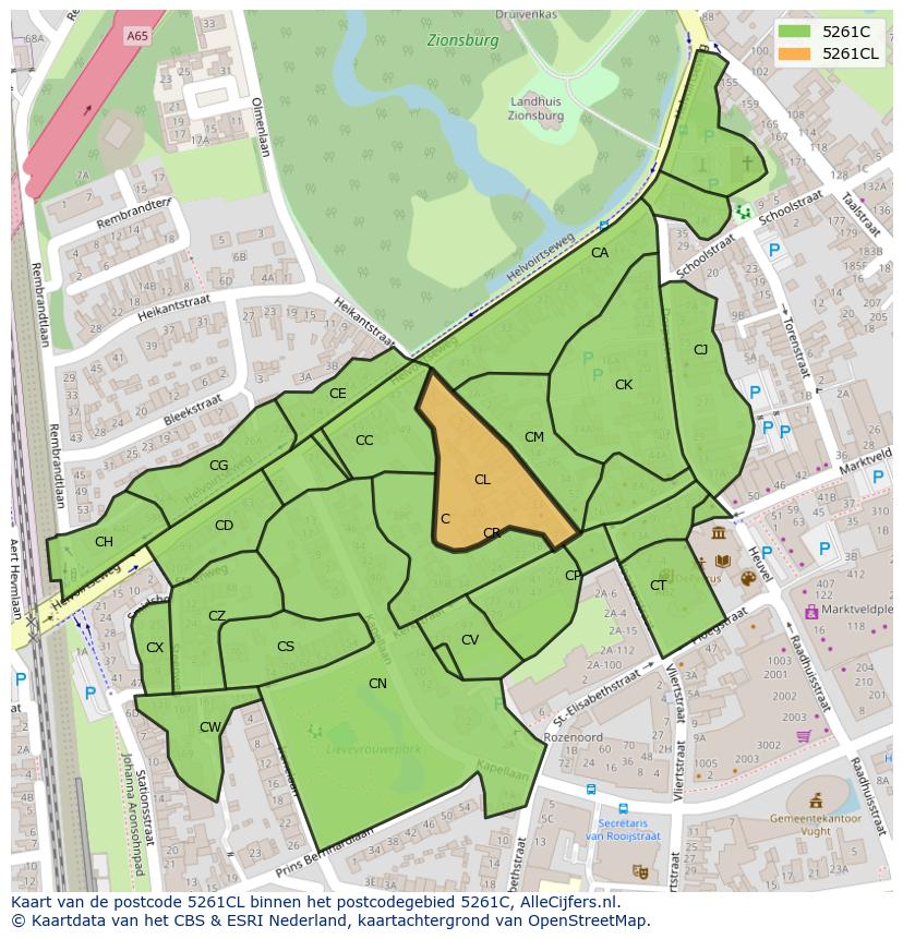 Afbeelding van het postcodegebied 5261 CL op de kaart.
