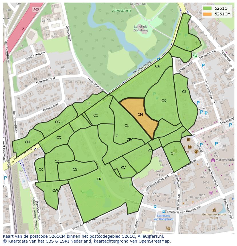 Afbeelding van het postcodegebied 5261 CM op de kaart.