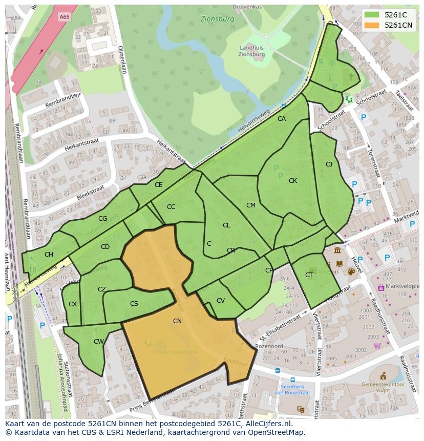 Afbeelding van het postcodegebied 5261 CN op de kaart.