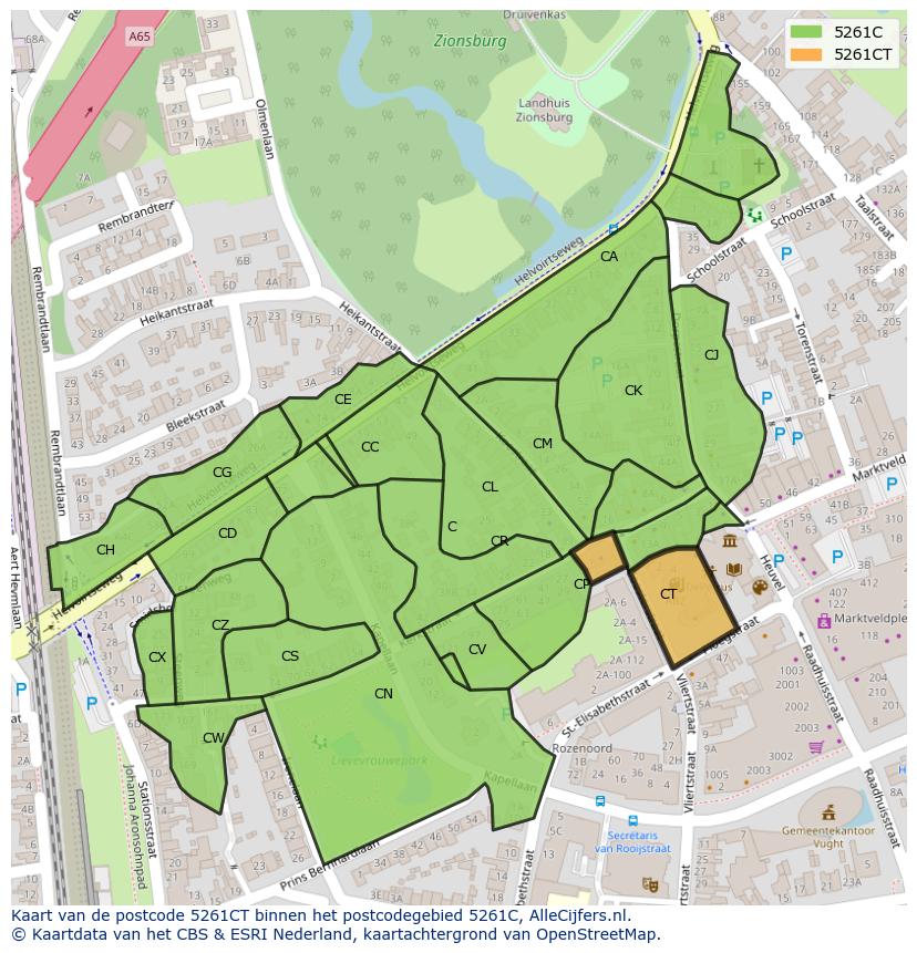 Afbeelding van het postcodegebied 5261 CT op de kaart.