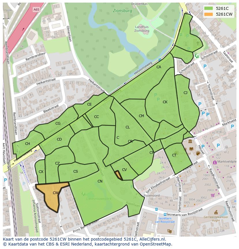 Afbeelding van het postcodegebied 5261 CW op de kaart.