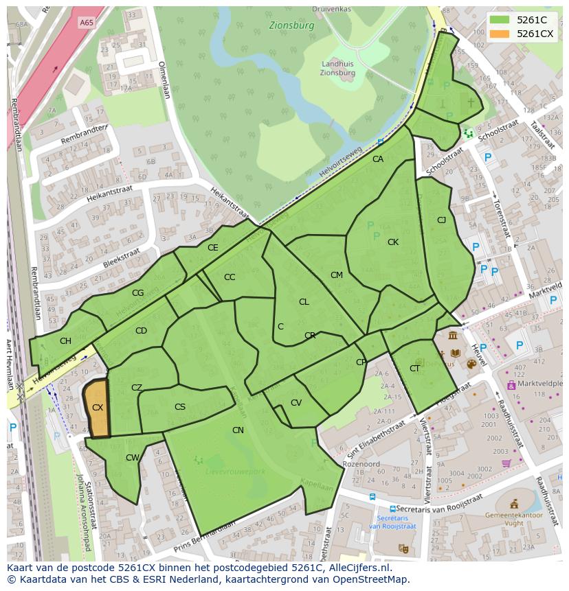 Afbeelding van het postcodegebied 5261 CX op de kaart.