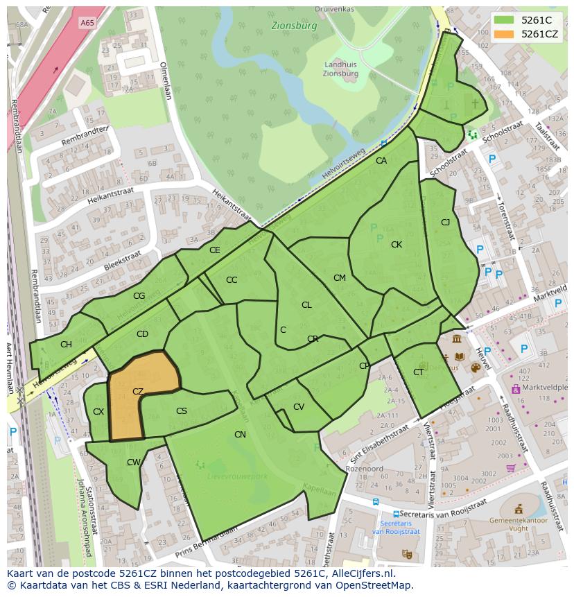 Afbeelding van het postcodegebied 5261 CZ op de kaart.