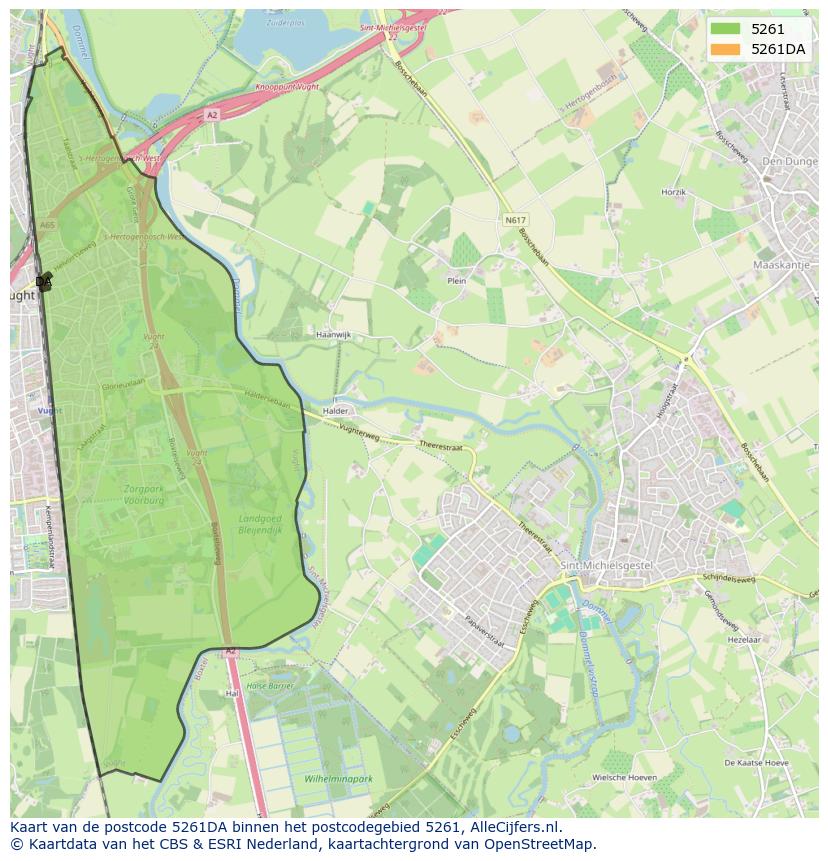Afbeelding van het postcodegebied 5261 DA op de kaart.