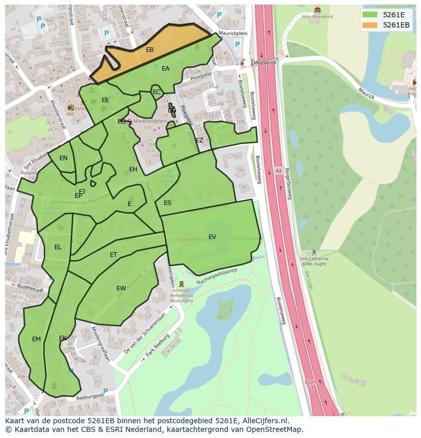Afbeelding van het postcodegebied 5261 EB op de kaart.