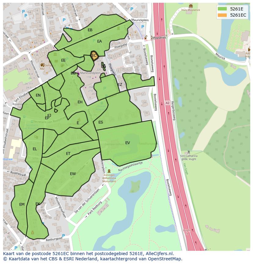 Afbeelding van het postcodegebied 5261 EC op de kaart.